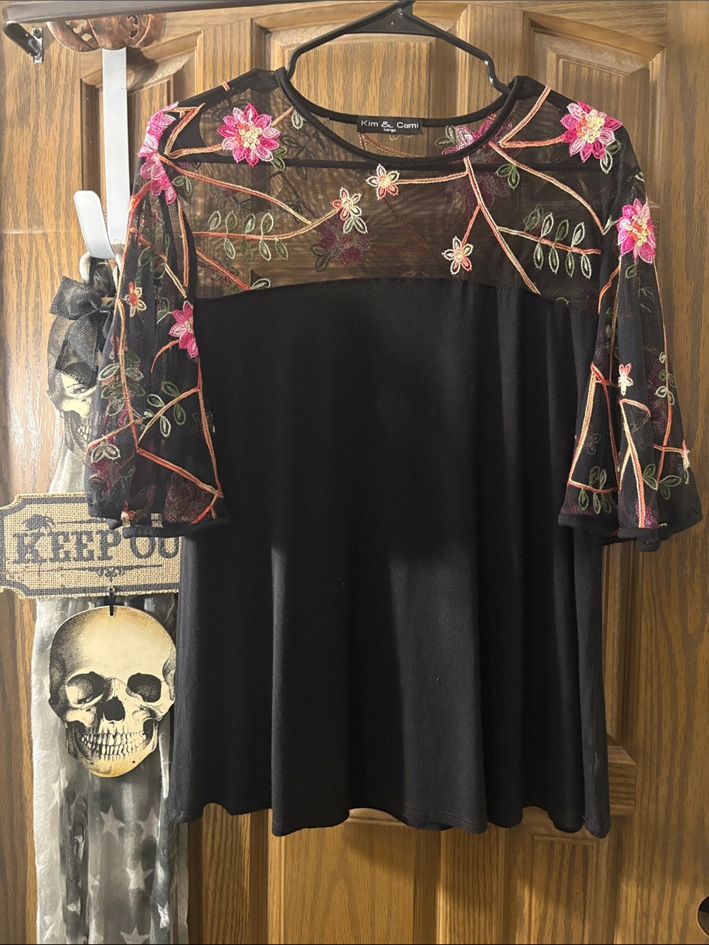 Kim & Cami Black Mesh Embroidered Top - Picture 3 of 7